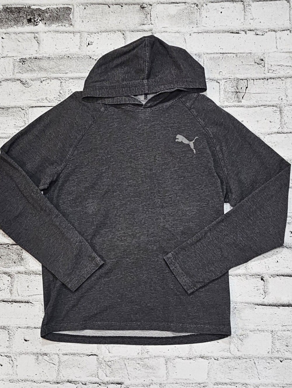 Puma Hooded Long Sleeve Athletic Top Gray Lightweight Training Shirt XL